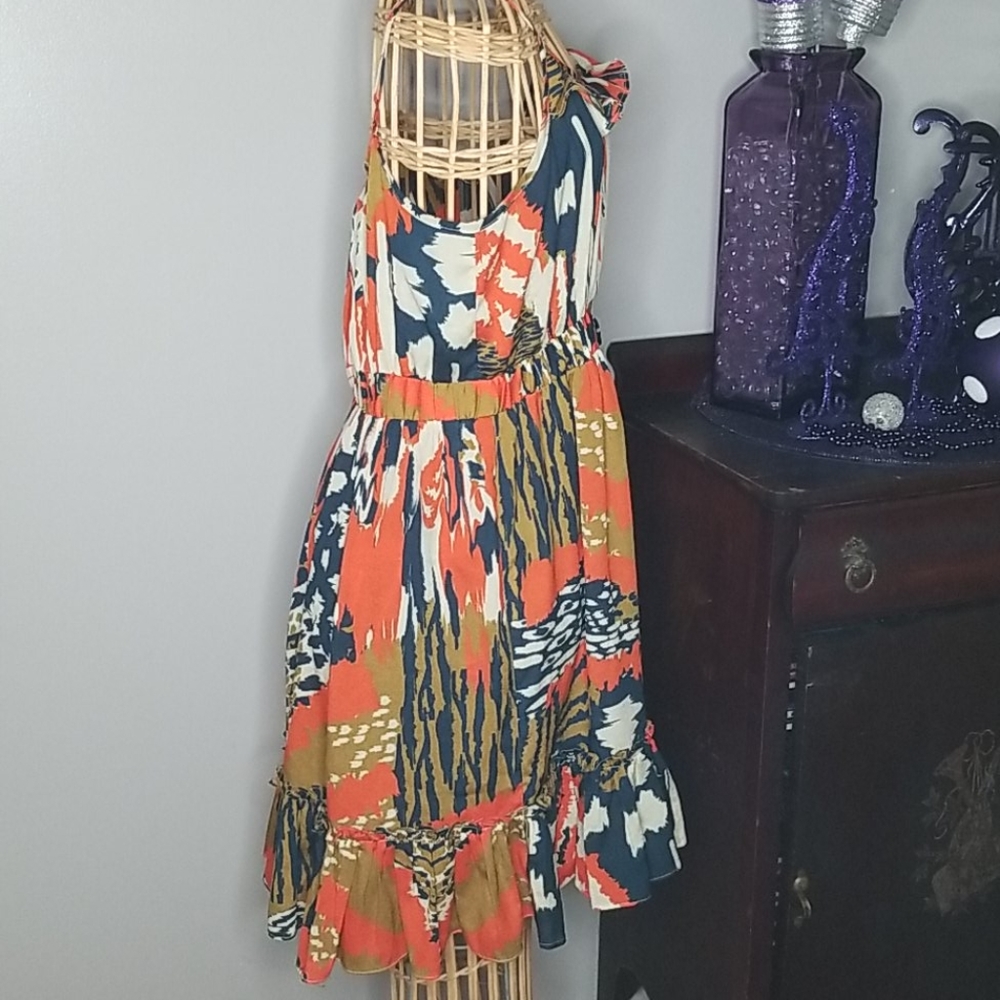 Forever Twentyone Boutique Medium Orange, Blue & Gold Boho Spaghetti Strap Dress - Picture 4 of 7
